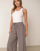 defox Pantaloni Largi Gri cu Talie Înaltă din Viscoză și cu elastic în talie Criseldas