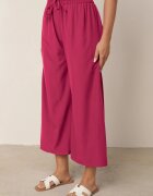 defox Pantaloni Largi Mov închis cu Talie Înaltă din Vâscoză și Elastic în Talie Criseldas