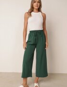 defox Pantaloni Largi Verde închis cu Talie Înaltă cu Viscoză și Elastic în Talie Criseldas