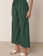 defox Pantaloni Largi Verde închis cu Talie Înaltă cu Viscoză și Elastic în Talie Criseldas