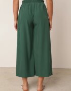defox Pantaloni Largi Verde închis cu Talie Înaltă cu Viscoză și Elastic în Talie Criseldas