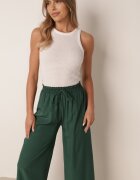 defox Pantaloni Largi Verde închis cu Talie Înaltă cu Viscoză și Elastic în Talie Criseldas