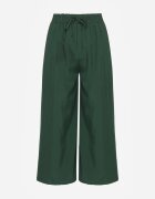 defox Pantaloni Largi Verde închis cu Talie Înaltă cu Viscoză și Elastic în Talie Criseldas