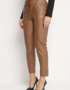 defox Pantaloni Maro cu talie înaltă din imitație de piele cu elastic în talie Esarienne
