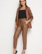 defox Pantaloni Maro cu talie înaltă din imitație de piele cu elastic în talie Esarienne