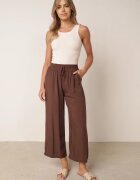defox Pantaloni Maro Din Bumbac cu picioare largi Palazzo cu elastic în talie Nesira