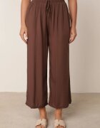 defox Pantaloni Maro Din Bumbac cu picioare largi Palazzo cu elastic în talie Nesira