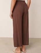 defox Pantaloni Maro Din Bumbac cu picioare largi Palazzo cu elastic în talie Nesira