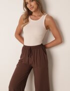 defox Pantaloni Maro Din Bumbac cu picioare largi Palazzo cu elastic în talie Nesira