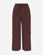 defox Pantaloni Maro Din Bumbac cu picioare largi Palazzo cu elastic în talie Nesira