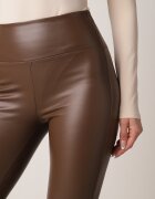 defox Pantaloni Maro Evazați cu elastic în talie din piele ecologică Arkani