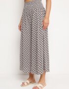 defox Pantaloni Negri-Bej Largi din bumbac cu talie înaltă și elastic Tolaria