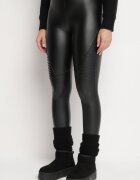 defox Pantaloni Negri Căptușiți din Imitație de Piele cu Talie Înaltă și Croială Mulată Rivaki