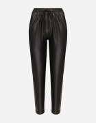 defox Pantaloni Negri cu Talie Înaltă din Imitație de Piele cu Elastic în Talie Esarienne