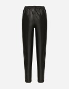 defox Pantaloni Negri cu Talie Înaltă din Imitație de Piele cu Elastic în Talie Esarienne