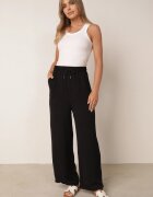 defox Pantaloni Negri cu Vâscoză cu croială largă cu talie elastică Lavirre