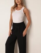 defox Pantaloni Negri cu Vâscoză cu croială largă cu talie elastică Lavirre