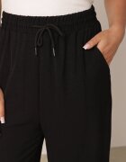 defox Pantaloni Negri cu Vâscoză cu croială largă cu talie elastică Lavirre