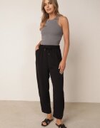 defox Pantaloni Negri Lărgi cu Buzunare și Elastic în Talie și Șnur Enivia