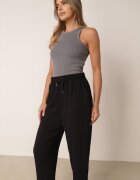 defox Pantaloni Negri Lărgi cu Buzunare și Elastic în Talie și Șnur Enivia
