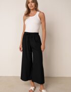 defox Pantaloni Negri Largi cu Talie Înaltă din Viscoză și Elastic în Talie Criseldas