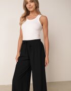 defox Pantaloni Negri Largi cu Talie Înaltă din Viscoză și Elastic în Talie Criseldas
