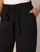 defox Pantaloni Negri Largi din Viscoză Legați în Talie Zilenna