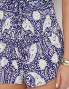 defox Pantaloni scurți Albaștri din bumbac cu talie înaltă și elastic în talie cu imprimeu Paisley Jenanellis