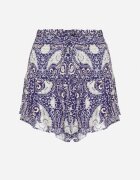 defox Pantaloni scurți Albaștri din bumbac cu talie înaltă și elastic în talie cu imprimeu Paisley Jenanellis