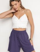 defox Pantaloni scurți de bumbac bleumarin cu talie înaltă și șnur Zenmio