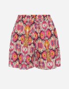 defox Pantaloni scurți Fuchsia de bumbac largi în imprimeu abstract cu buzunare Jenalirea