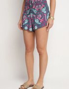defox Pantaloni scurți mov din bumbac cu talie înaltă și elastic în talie cu model Paisley Jenanellis
