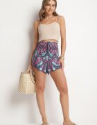 defox Pantaloni scurți mov din bumbac cu talie înaltă și elastic în talie cu model Paisley Jenanellis