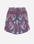 defox Pantaloni scurți mov din bumbac cu talie înaltă și elastic în talie cu model Paisley Jenanellis