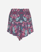 defox Pantaloni scurți mov din bumbac cu talie înaltă și elastic în talie cu model Paisley Jenanellis