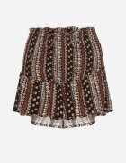 defox Pantaloni scurți negri din bumbac cu talie înaltă și cu model geometric Velsedi