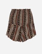 defox Pantaloni scurți negri din bumbac cu talie înaltă și cu model geometric Velsedi