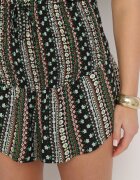 defox Pantaloni scurți Negru-Verde din Bumbac cu Talie Înaltă și Model Geometric Velsedi