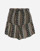 defox Pantaloni scurți Negru-Verde din Bumbac cu Talie Înaltă și Model Geometric Velsedi