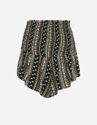defox Pantaloni scurți Negru-Verde din Bumbac cu Talie Înaltă și Model Geometric Velsedi