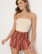 defox Pantaloni scurți roșii de bumbac cu talie înaltă și model geometric Velsedi