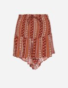 defox Pantaloni scurți roșii de bumbac cu talie înaltă și model geometric Velsedi