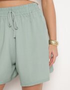 defox Pantaloni scurți verde deschis din bumbac cu talie înaltă și legătură Zenmio