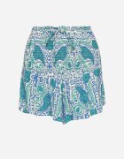 defox Pantaloni scurți verzi din Bumbac cu Talie Înaltă și Benzi Elastice în Talie cu Model Paisley Jenanellis