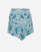 defox Pantaloni scurți verzi din Bumbac cu Talie Înaltă și Benzi Elastice în Talie cu Model Paisley Jenanellis