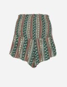 defox Pantaloni scurți Verzi din bumbac cu talie înaltă și imprimeu geometric Velsedi