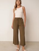 defox Pantaloni Verde închis din bumbac cu picioare largi Palazzo cu elastic în talie Nesira