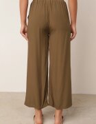 defox Pantaloni Verde închis din bumbac cu picioare largi Palazzo cu elastic în talie Nesira