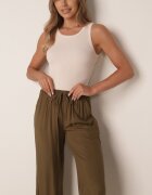 defox Pantaloni Verde închis din bumbac cu picioare largi Palazzo cu elastic în talie Nesira