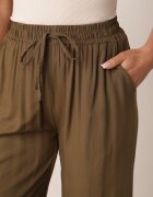 defox Pantaloni Verde închis din bumbac cu picioare largi Palazzo cu elastic în talie Nesira